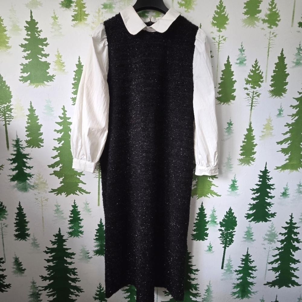 Black Sleeveless Dress with White Collar